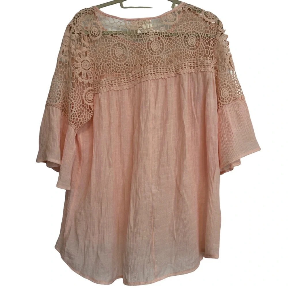 Forgotten Grace Blouse Womens Pink Top with Lace Detail Size XL - Picture 2 of 10